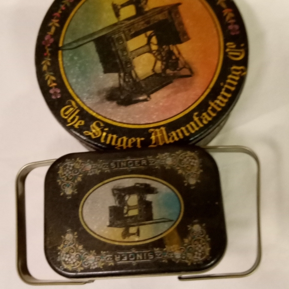 2 Bristol Ware Singer Manufacturing Co. Tin Cans Metal Gift Cans - Picture 3 of 7
